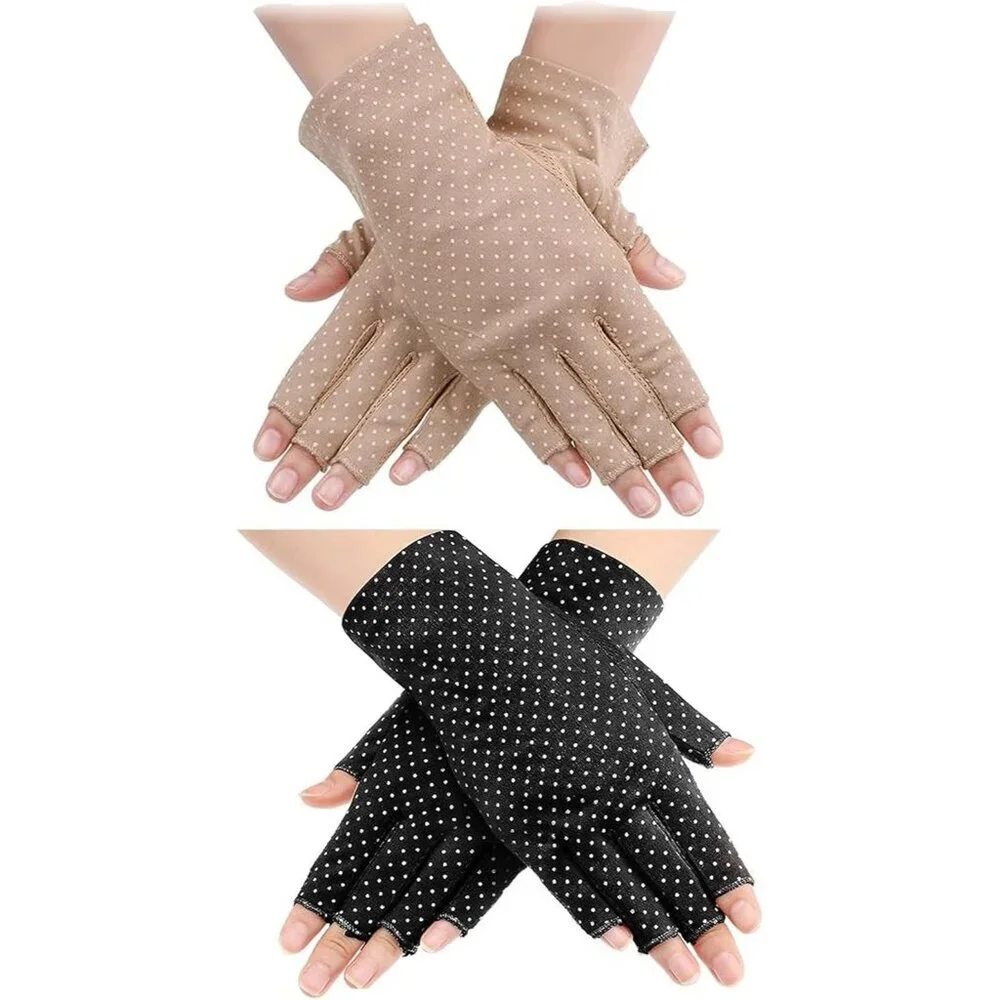 Women's Protection Outdoor Fingerless Black Beige Gloves Silicone Print